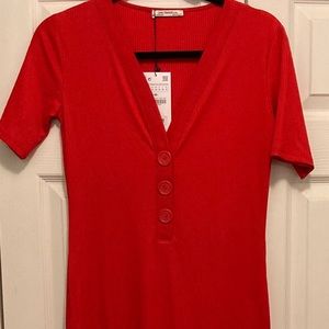 Red ribbed midi dress